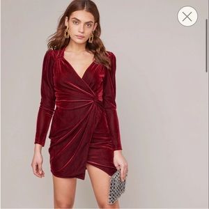 NWOT ASTR the Label Lanita Red Merlot Velvet Faux Wrap Holiday Dress Size Small